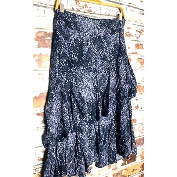 Free People Blue Kiss Me Baby Snake Print Tiered Ruffle Midi Skirt - Picture 4 of 10